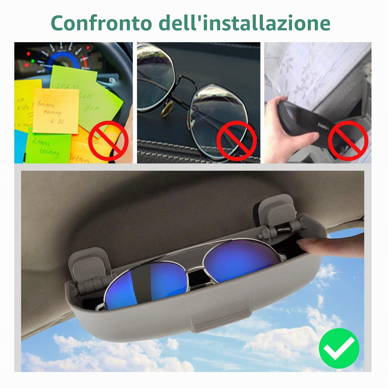 GAFAT Compatibile con Volvo XC40 XC60 XC90 V60 V90 S60 S90 2018-2025 2026 2027 Custodia Occhiali, Porta Occhiali da Sole, interni Scatola Portaoggetti Organizer Accessori (Grigio)
