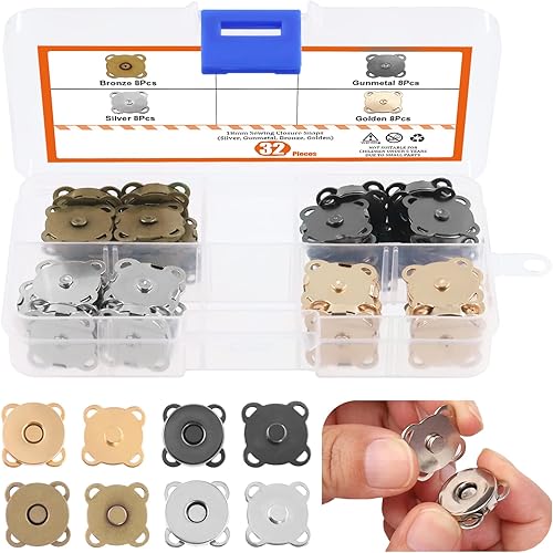 32 juegos de cierres de botón, cierre de botón, cierre de bolsa, botón redondo para cierre de ropa, bolso de mano, coser manualidades (0.716
