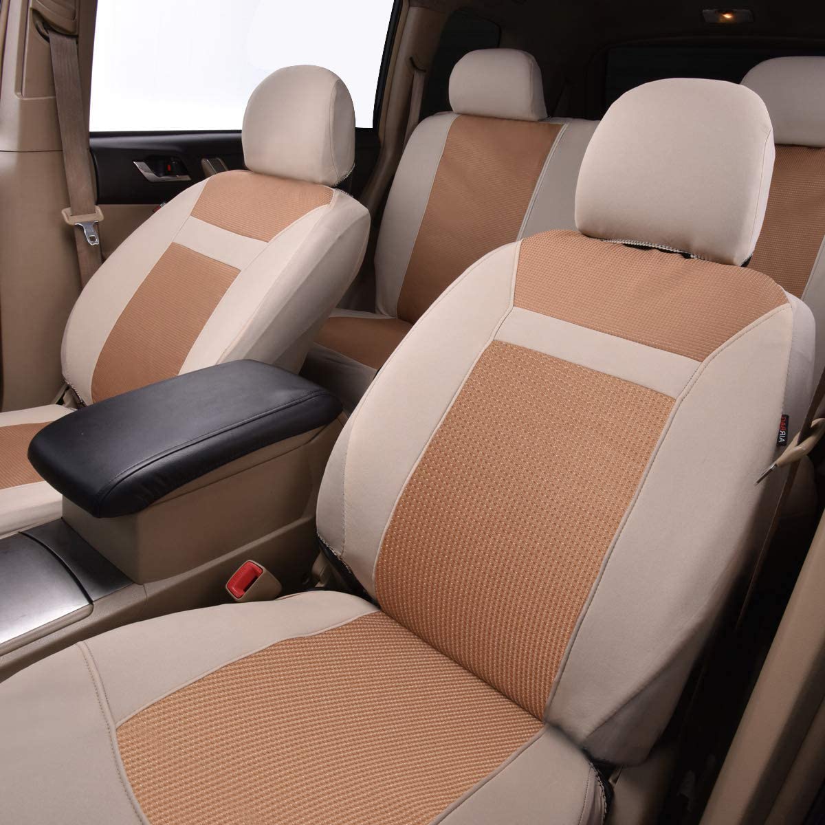 Flying Banner Maglie e Broccato Universale Coprisedili Auto Sedili con Airbag laterale (Beige)
