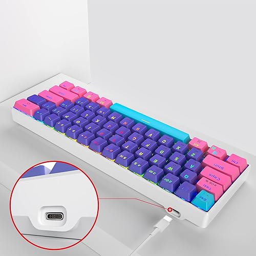 Miniatura 5 de Protable - Teclado mecánico para juegos al 60%, mini compacto RGB retroiluminado 61 teclas, teclado de oficina con cable con interruptor rojo para