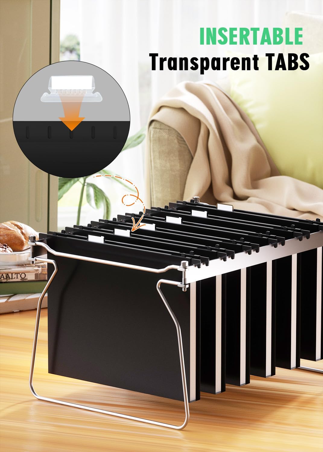Extra Capacity Plastic Hanging File Folder, 12 Pack Reinforced Hang Folders Letter Size, Heavy Duty 1 Inch Expansion Filing Cabinet Folders, for Bulk Files, Medical Charts, Black