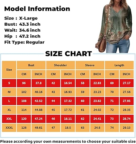 Miniatura 5 de Long Sleeve Shirts for Women Fall V-Neck Pullover Tees Blouse Loose Casual Sweatshirts Printed Long Sleeve Tunics Tops