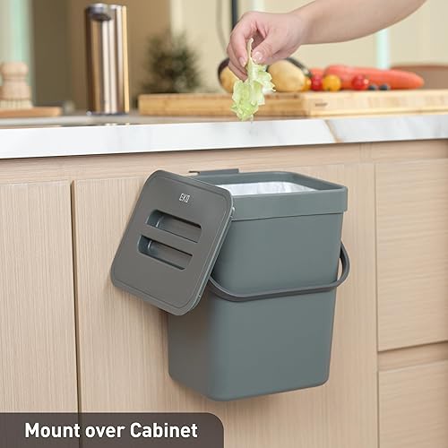 Miniatura 11 de EKO Puro - Mini bote de basura para cocina montado en la pared con tapa, organizador de residuos de alimentos, 0.79 galones / 3 litros (verde)