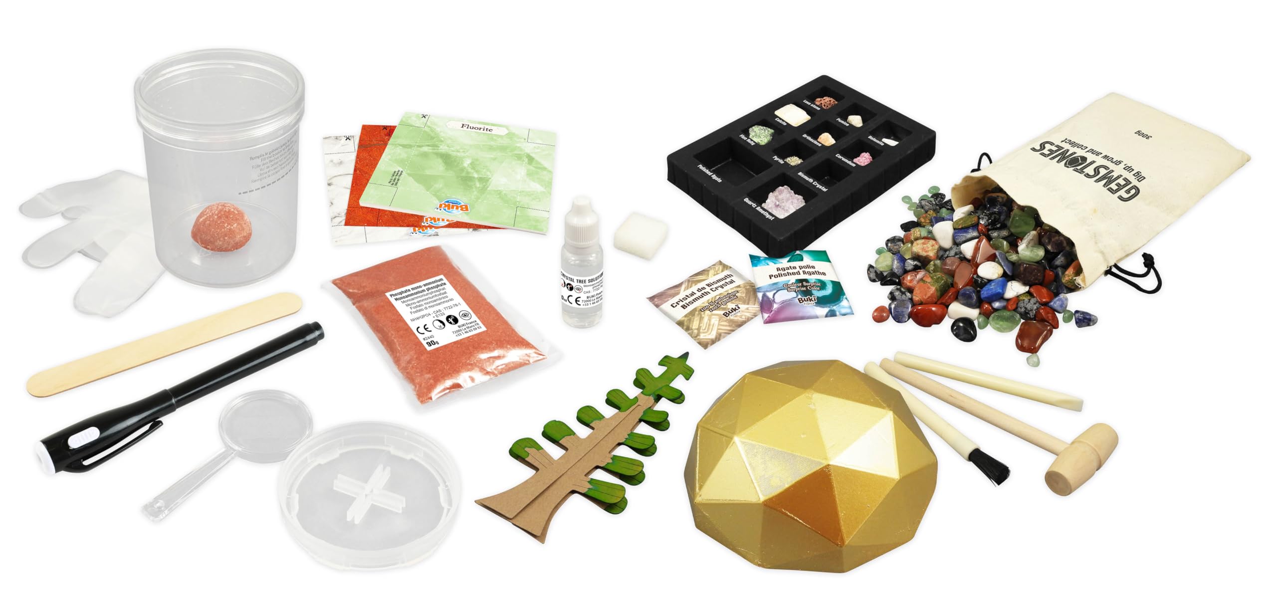 BUKI 2440 - Set de Piedras Preciosas y Cristales con 27 Piedras auténticas y 8 en Bruto – Kit para niños Desde 8 años