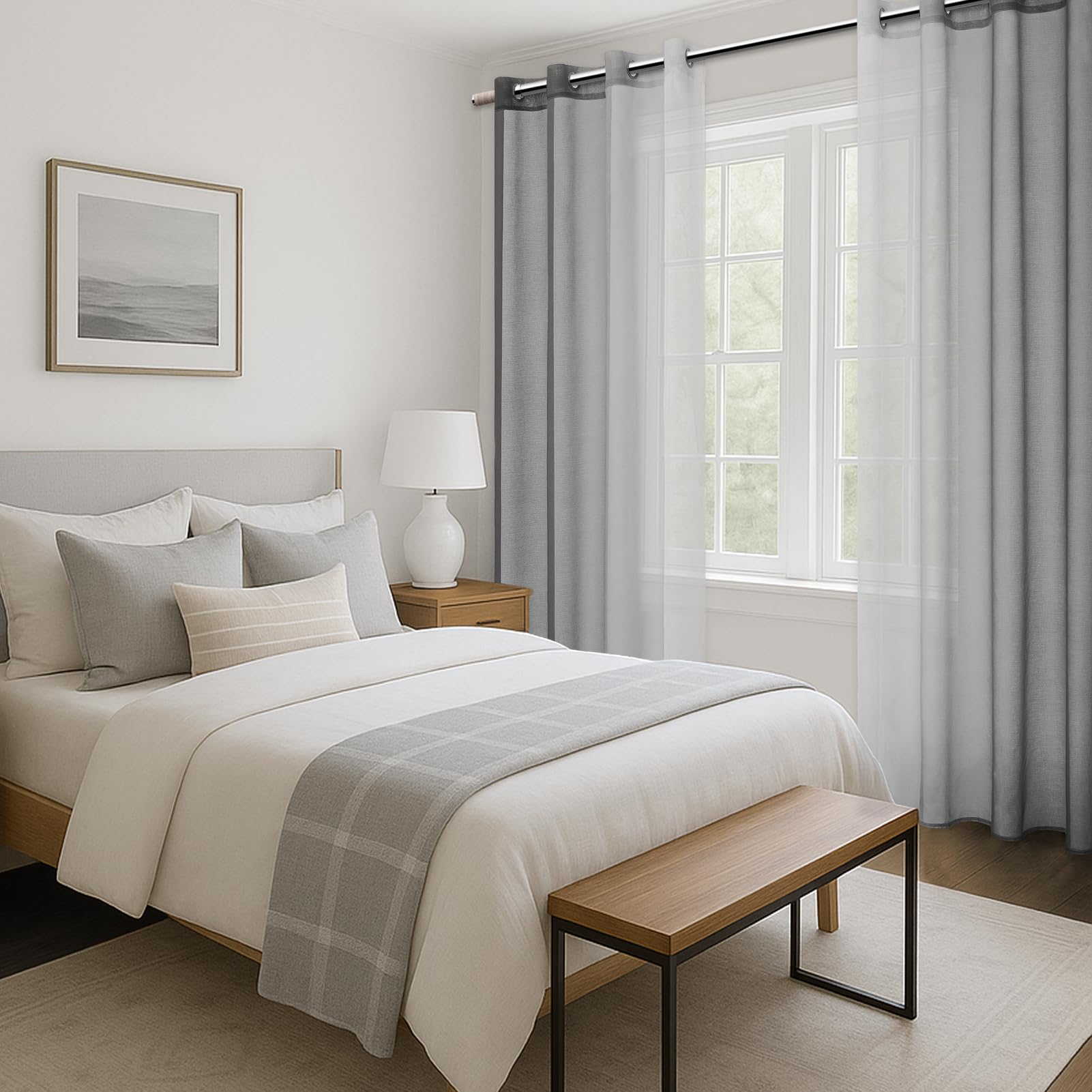 MRTREES Tende per Interni Soggiorno Moderne 2 Pezzi 140x260cm Tende in Voile Trasparenti Grigio Sfumato con Occhielli per Camera da Letto Finestre Cameretta Bambini Salotto Casa