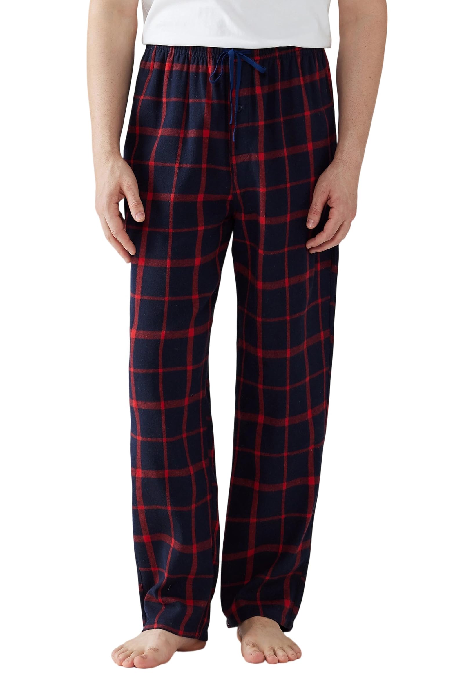 Mens Flannel Cotton Plaid Pyjama Bottoms Lounge Pants Pyjama Bottoms with Pockets and Button Fly Black Red XXL-image-20