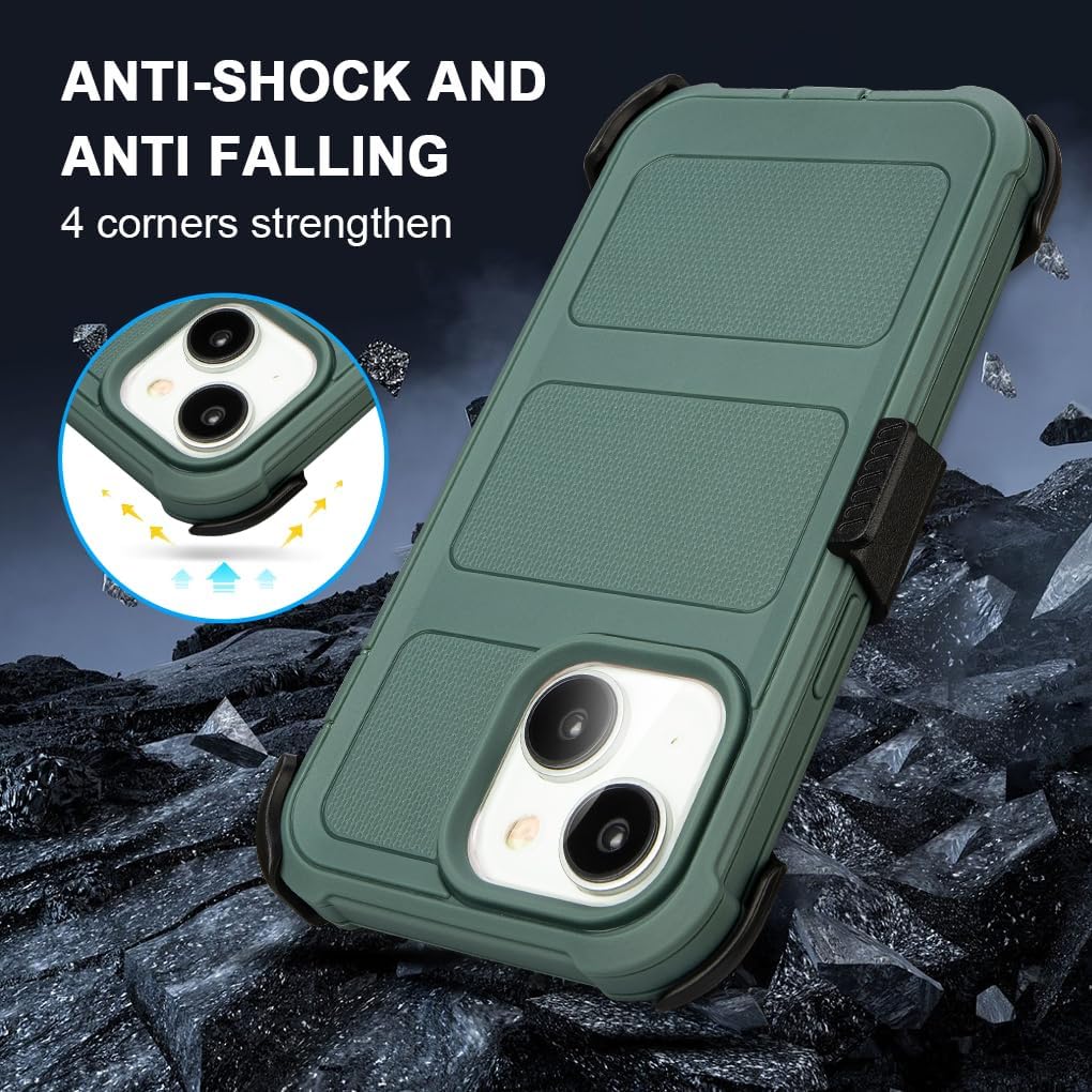 for Defender Phone Case iPhone 15 Case with Belt Clip,for Shockproof iPhone 15 Case Rugged,2 Layers of Sturdy for iPhone15 Cases Heavy Duty,Military-Grade Cover for iPhone15Case (Drak Green) - Image 7