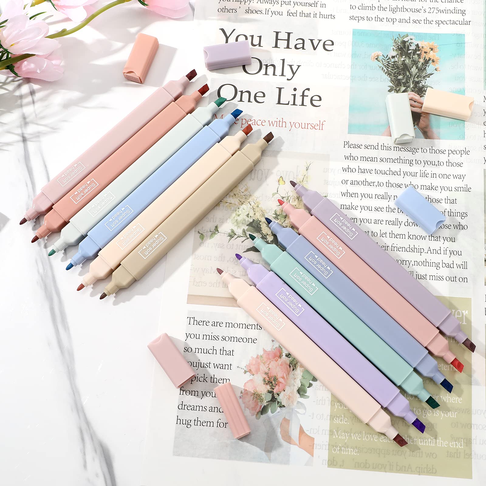 Surligneurs Colorés À Double Tête 12 Pcs Papeterie Light Pastel Markers