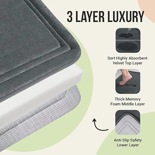 Miniatura 3 de ITSOFT - Tapete de baño de espuma viscoelástica, antideslizante, absorbente, muy acogedor de terciopelo, lavable en lavadora, 24 x 16 pulgadas,