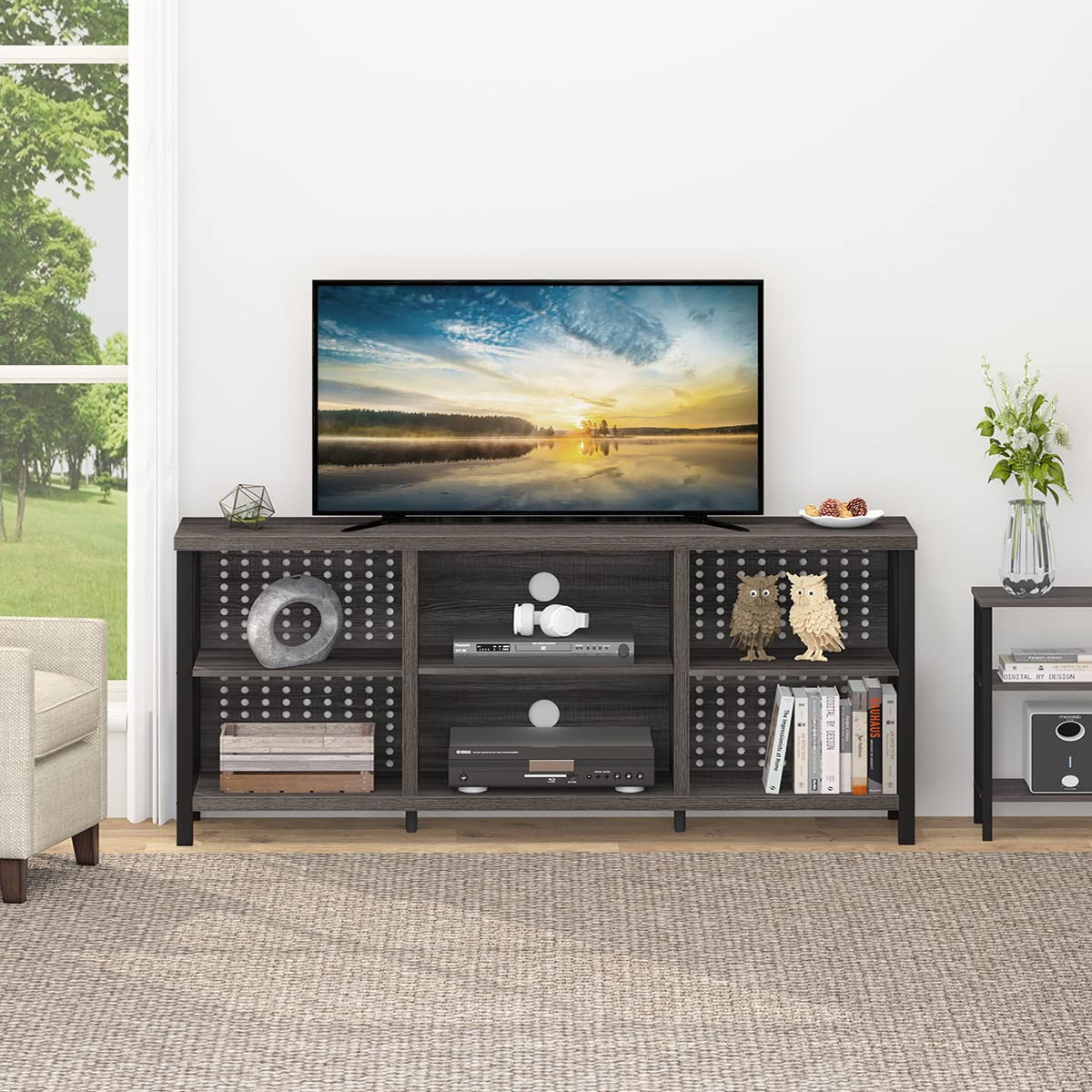 IBF Industrial TV Stand for 75 Inch TV, Large Rustic Wood and Metal