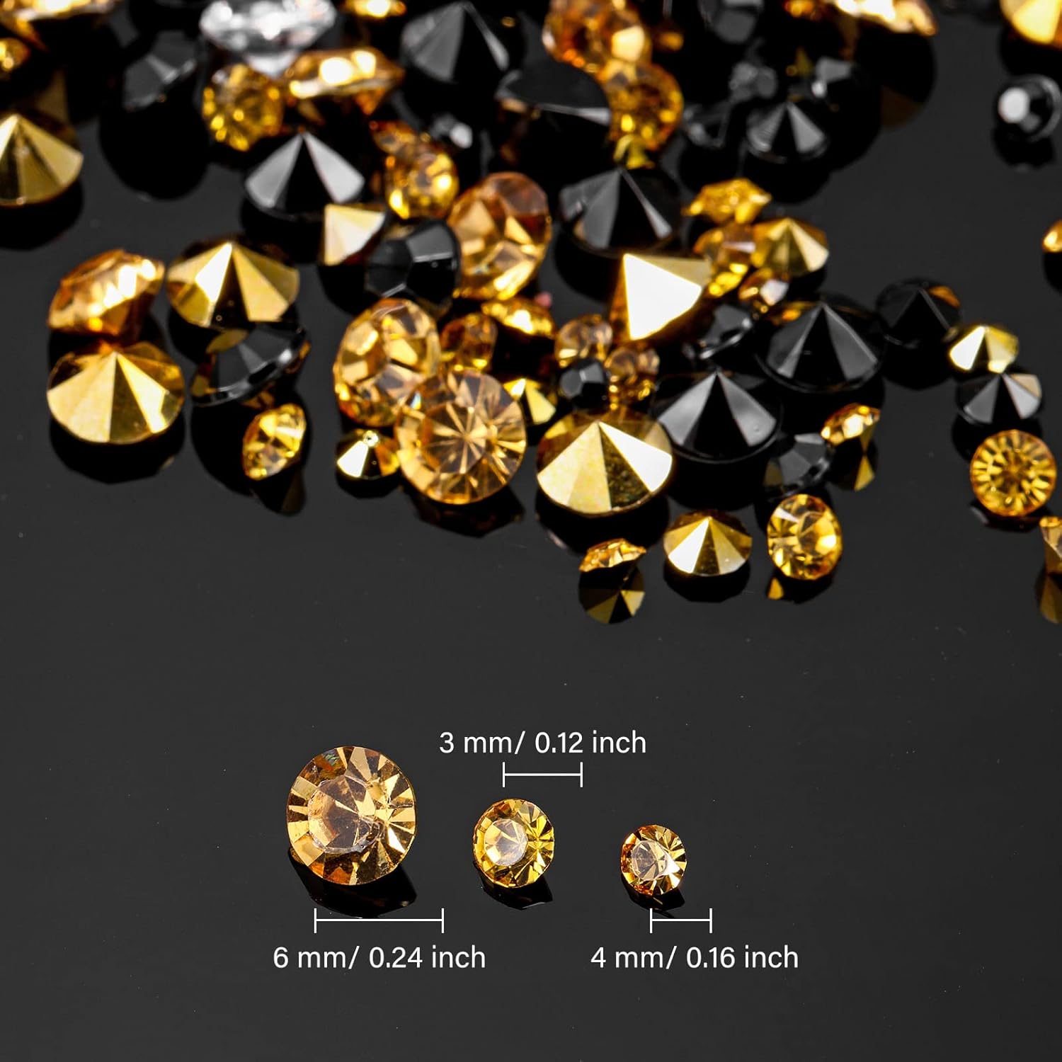 10000 Clear Wedding Table Scatter Confetti Crystals Acrylic Diamonds Rhinestones for Table Centerpiece Decorations Wedding Bridal Shower Decorations Vase Beads (Gold, Black,3 mm, 4 mm, 6 mm) - Image 2
