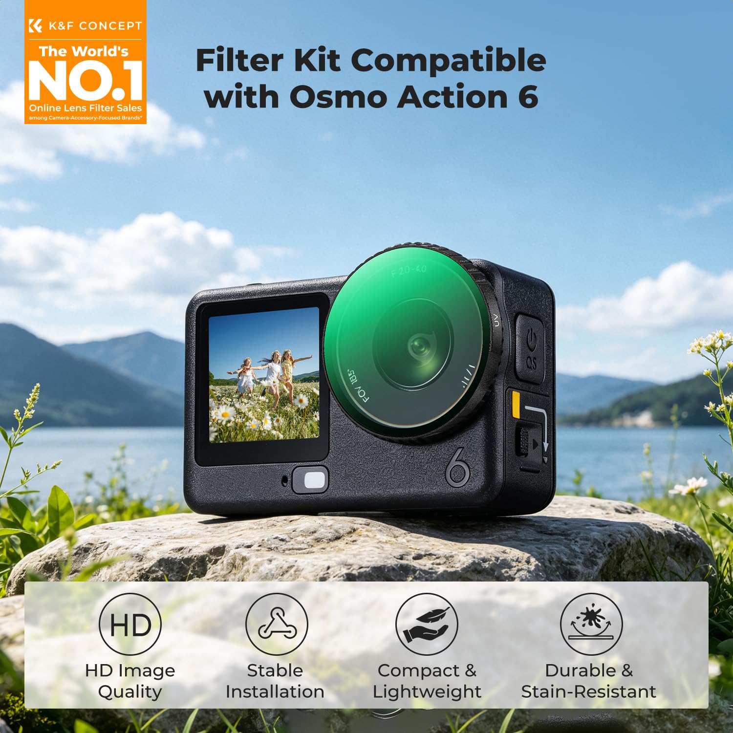 K&F CONCEPT Zestaw filtrów zatrzaskowych kompatybilny z DJI Osmo Action 6, 3-pak CPL UV ND4-32, filtry chroniące przed redukcją światła HD, szkło optyczne, wielowarstwowe, akcesoria do kamer akcji