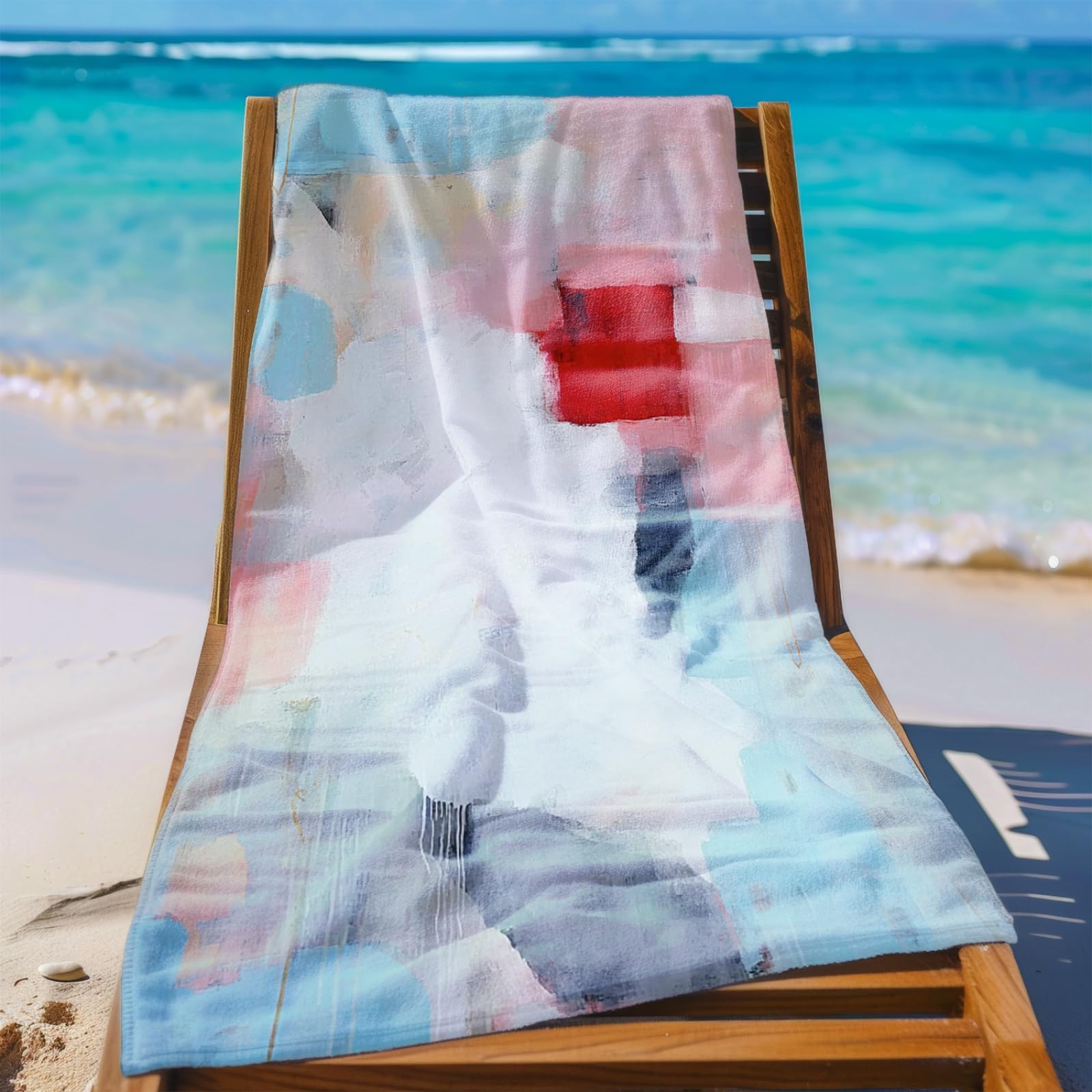 Générique Serviette Microfibre Plage Bleu Clair Rouge