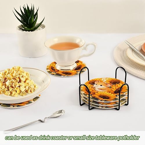 Miniatura 6 de Posavasos amarillos de girasol de 4 pulgadas, 6 posavasos absorbentes para mesa de café, regalo de inauguración de la casa, decoración de oficina
