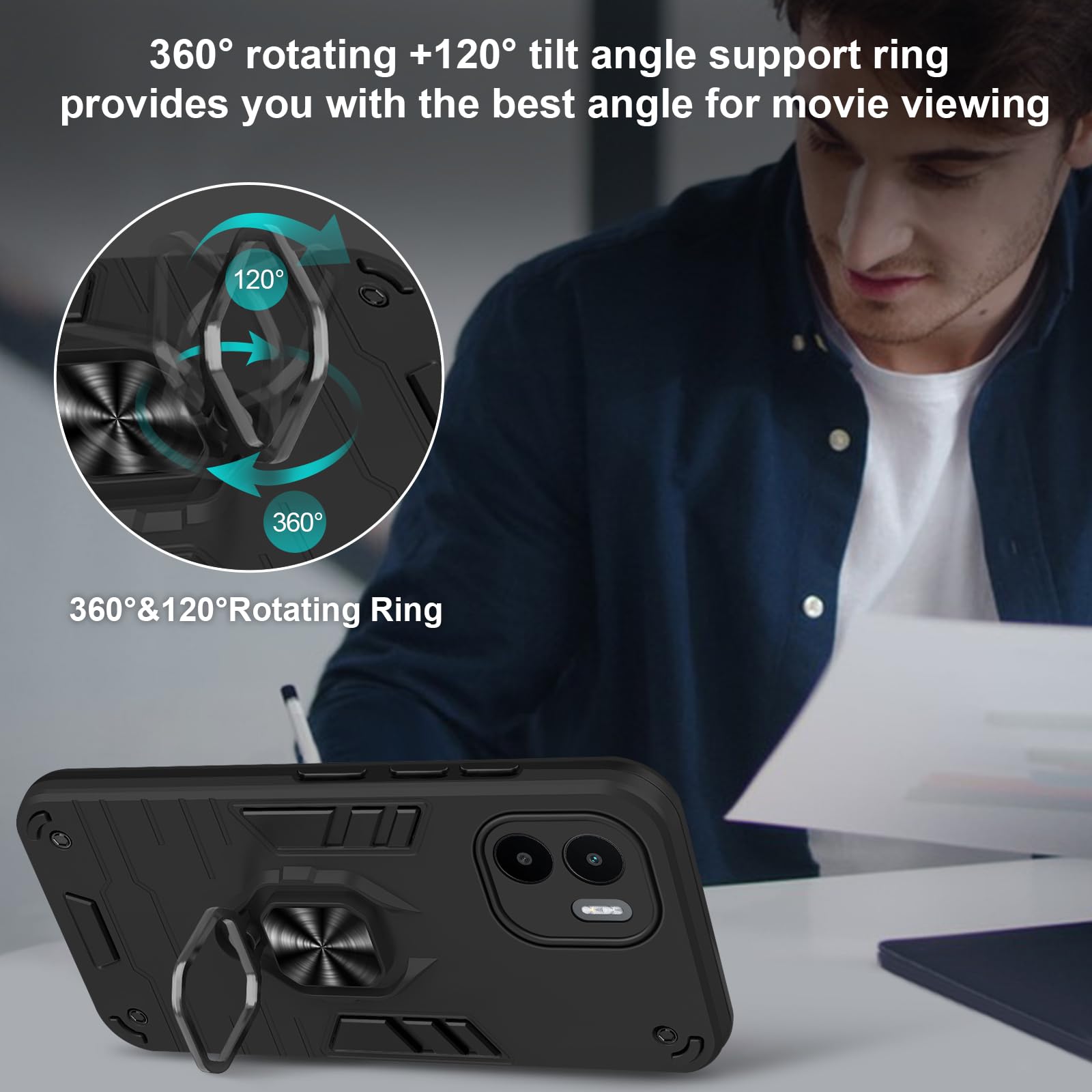 Funda para Xiaomi Redmi Note 15 Pro 5G, Carcasa Antigolpes con Soporte anular metálico, Case Protectora de Grado Militar, Azul — view 21