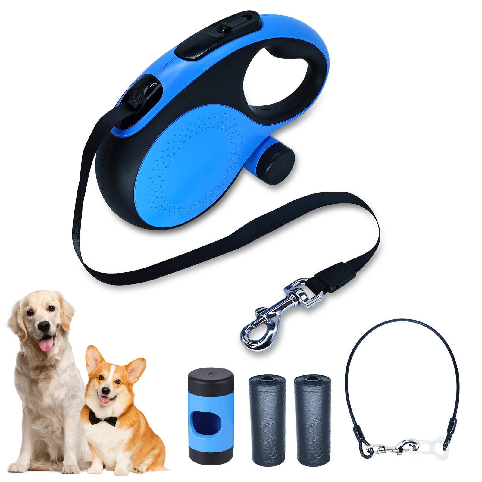 Retractable Dog Leash with Chew Proof Cable, 26ft Heavy Duty Dog Leash for Medium Large Dogs up to 110lbs, Strong Nylon Strap That Won't Tangle,360°