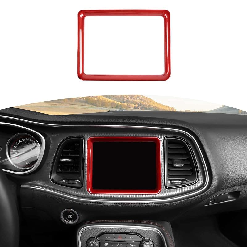 Moldura de acabamento para tela do rádio do painel vermelha em ABS para Dodge Challenger 2015 a 2023 RT-TCZ