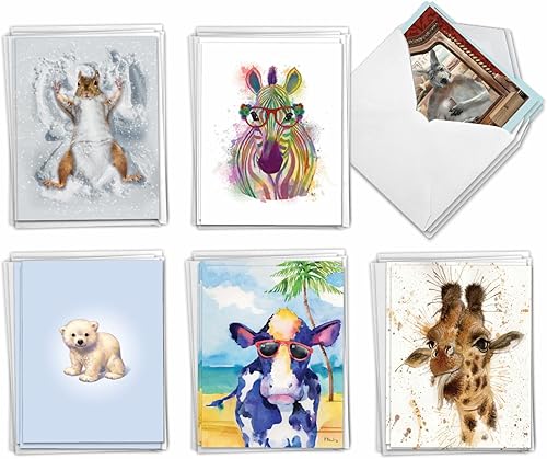 The Best Card Company - Juego de 36 notas en blanco surtidas de 4 x 5.12 pulgadas con sobres (6 diseños, 6 de cada uno) Fun Friendship, paquete