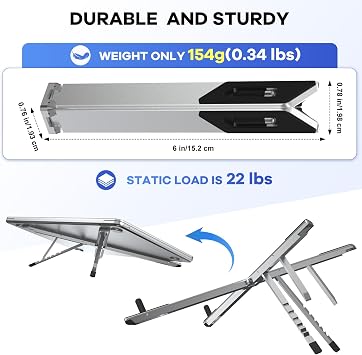 Foldable Laptop Stand, Ergonomic Aluminum Desktop Holder Riser,6 Angles Adjustable,Lightweight Compact, Compatible with 10-17.3'' MacBook,iPad,Dell,HP,Lenovo,Asus,Samsung etc. (Grey)