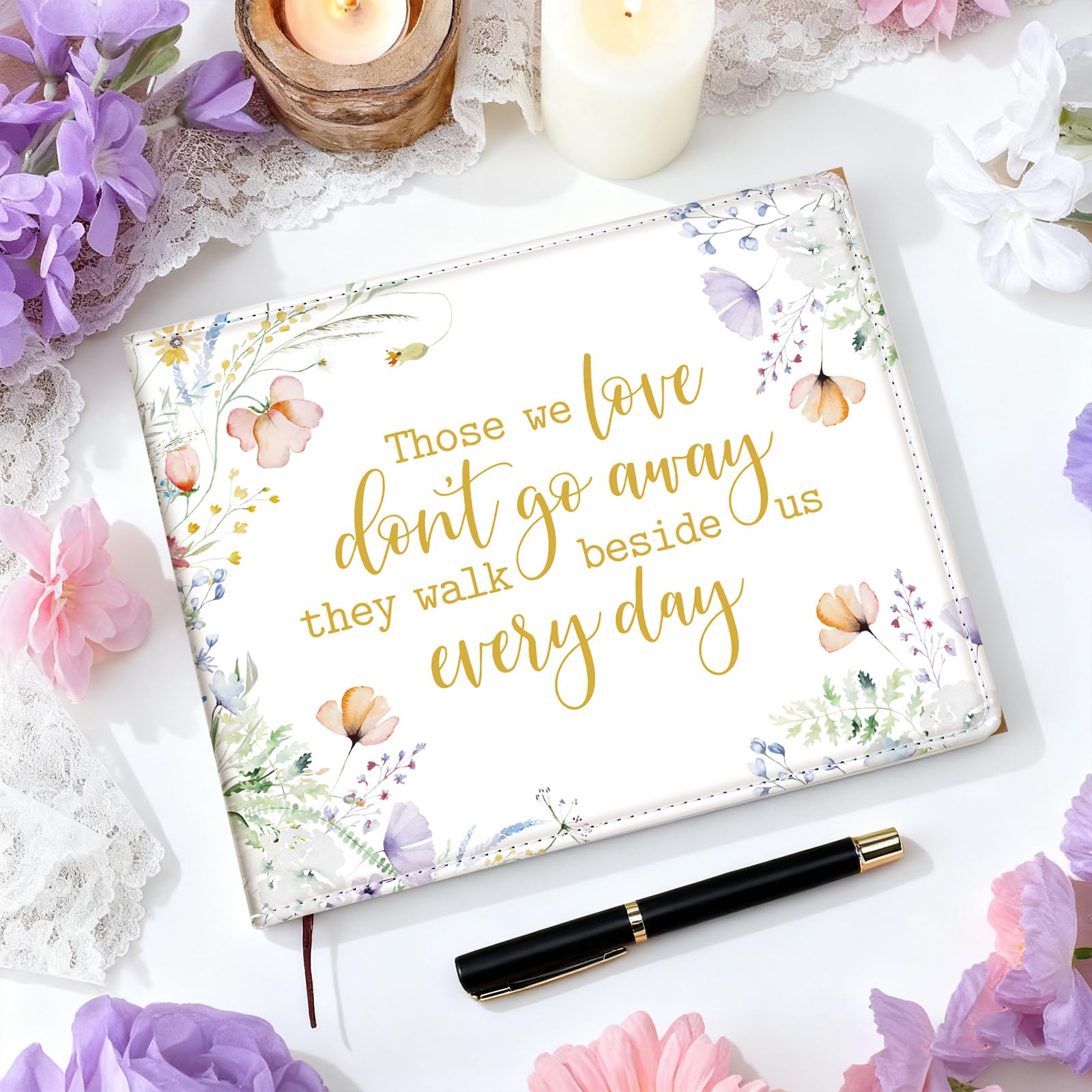 Patelai Funeral Guest Book with Pen Memorial Service Celebration of Life Sign in Book for Funeral Leather Cardinal in Loving Memorial Gift, 112 Pages(Colorful Flower)