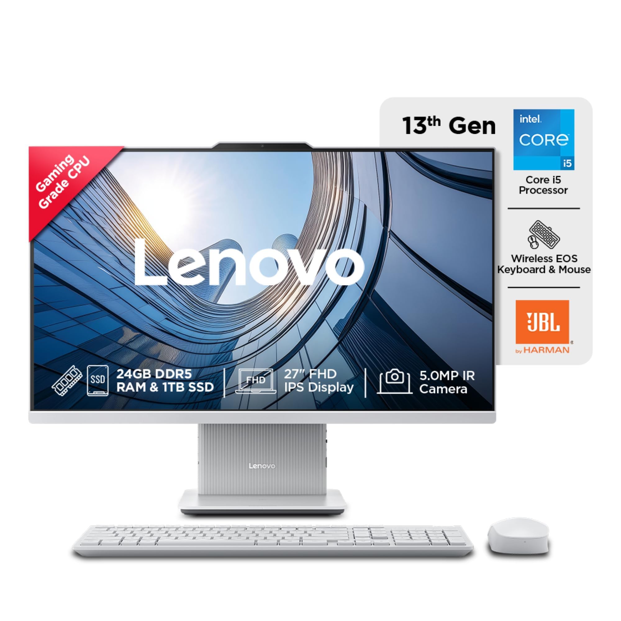 Lenovo IdeaCentre AIO Intel Core i5-13420H 27" FHD (24GB RAM/1TB SSD/Win11/Microsoft 365 Basic + Office Home 2024/3Wx2 Harman/Wireless EOS Keyboard & Mouse,Grey), F0HM00W6IN All-in-One Desktop-image-16