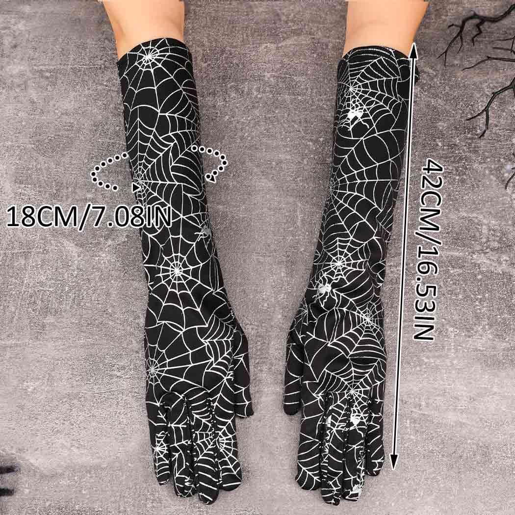 Latious Black Spider Web Finger Gloves - Women's Festival Elbow Length Gloves for Halloween & Cosplay - Image 2