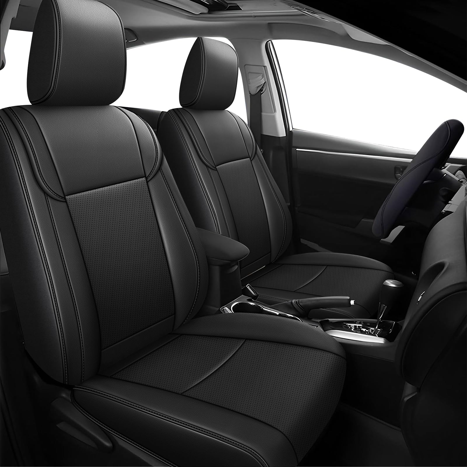 AOMSAZTO Custom Fit Seat Covers for Toyota Tacoma 2024 2025 Double cab SR5,TRD Sport,TRD Off-Road,Limited,SR - Faux Leather Black Full Set 5 Seats