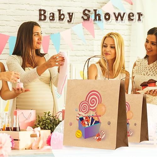 Miniatura 6 de COGLARING 50 bolsas de regalo marrones con asas, bolsas de papel kraft de 11 x 5.9 x 11 pulgadas para fiestas, bodas, compras, comestibles, comida