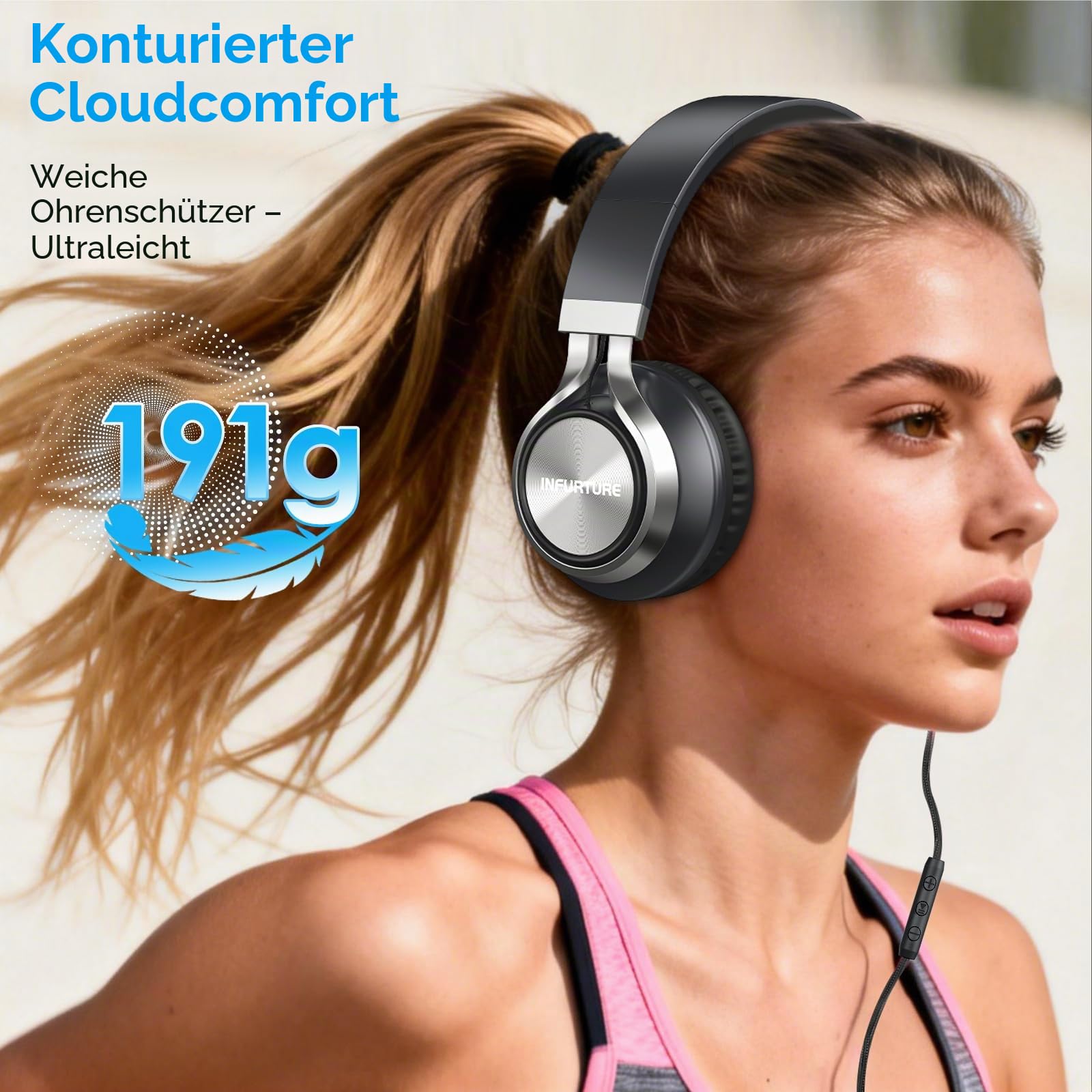 INFURTURE USB C Kopfhörer mit Mikrofon und Lautstärkeregler, Faltbare Kopfhörer Over Ear, Leicht Kopfhörer für Schule/Reisen/Zoom-Meetings/Online-Kurse/Sport/iPhone 17/16/15,Technikgeschenke - Schwarz