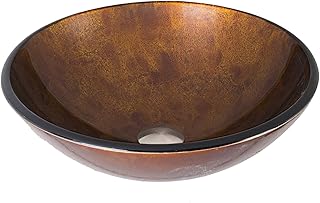 Vigo Vessel Sink Golden Brown - 17” Artistic Round Bowl Sink for Bathrooms, Tempered Glass Above Counter Bathroom Sink with NonStickShield, QuickDrain & TempGuard, Modern Luxury Design
