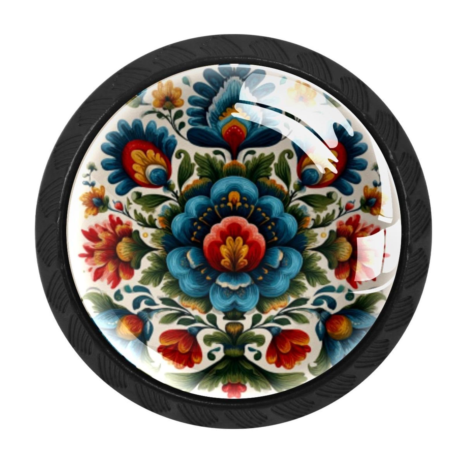 Chenzzzz Multicolored 14 4 Pack Black Norwegian Rosemaling Folk Style Flower (68) Kitchen Handles, Cabinet Pulls Hardware For Cupboard Drawer Knobs Dresser Pulls