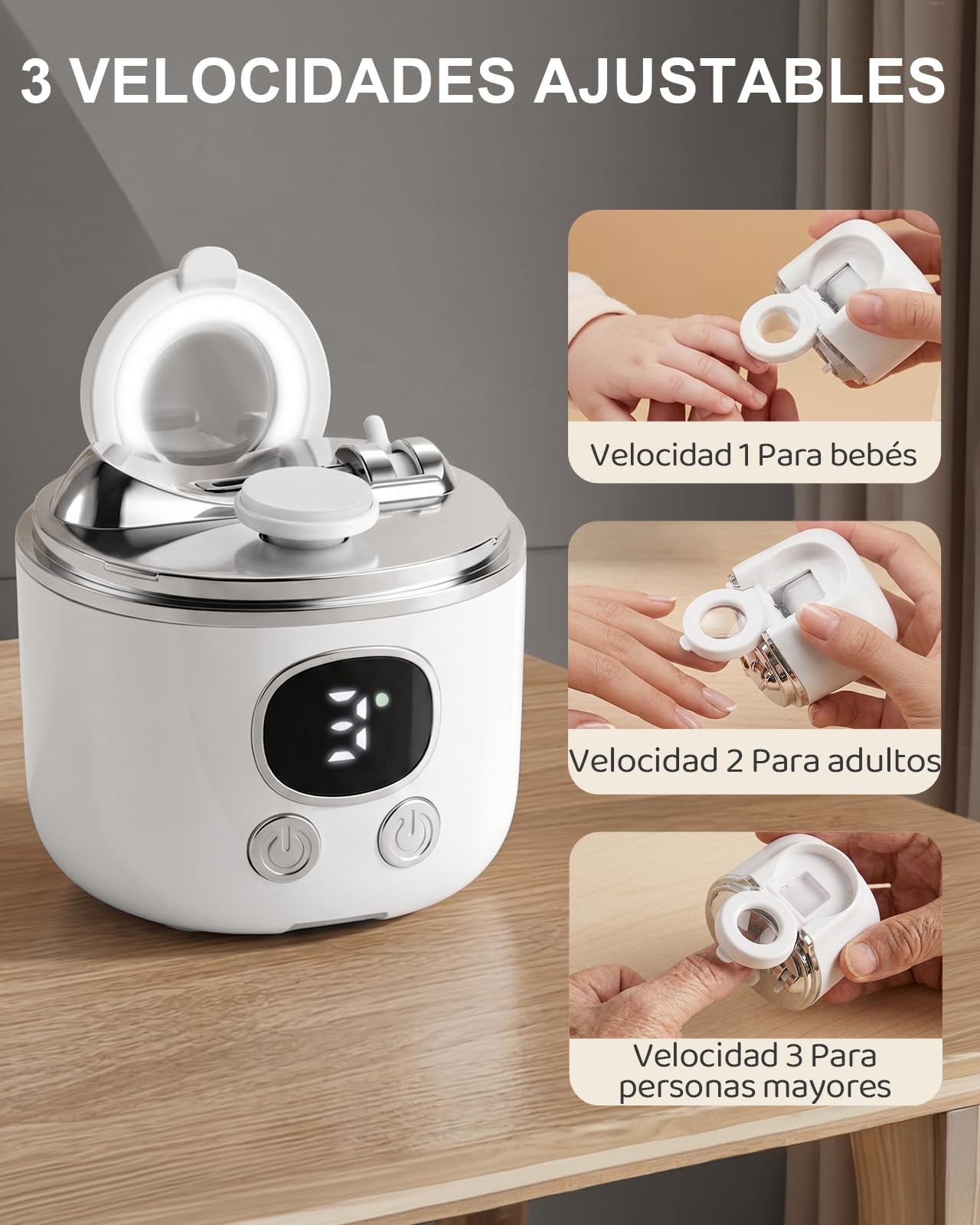 Lictin Cortauñas Electrico Set con Cortador Inclinado, Multi-in-1 Cortador de Uñas Electrico con Lupa, Luz LED y Depósito para Restos de Uñas para Bebés (0+ Meses), Ancianos y Adultos