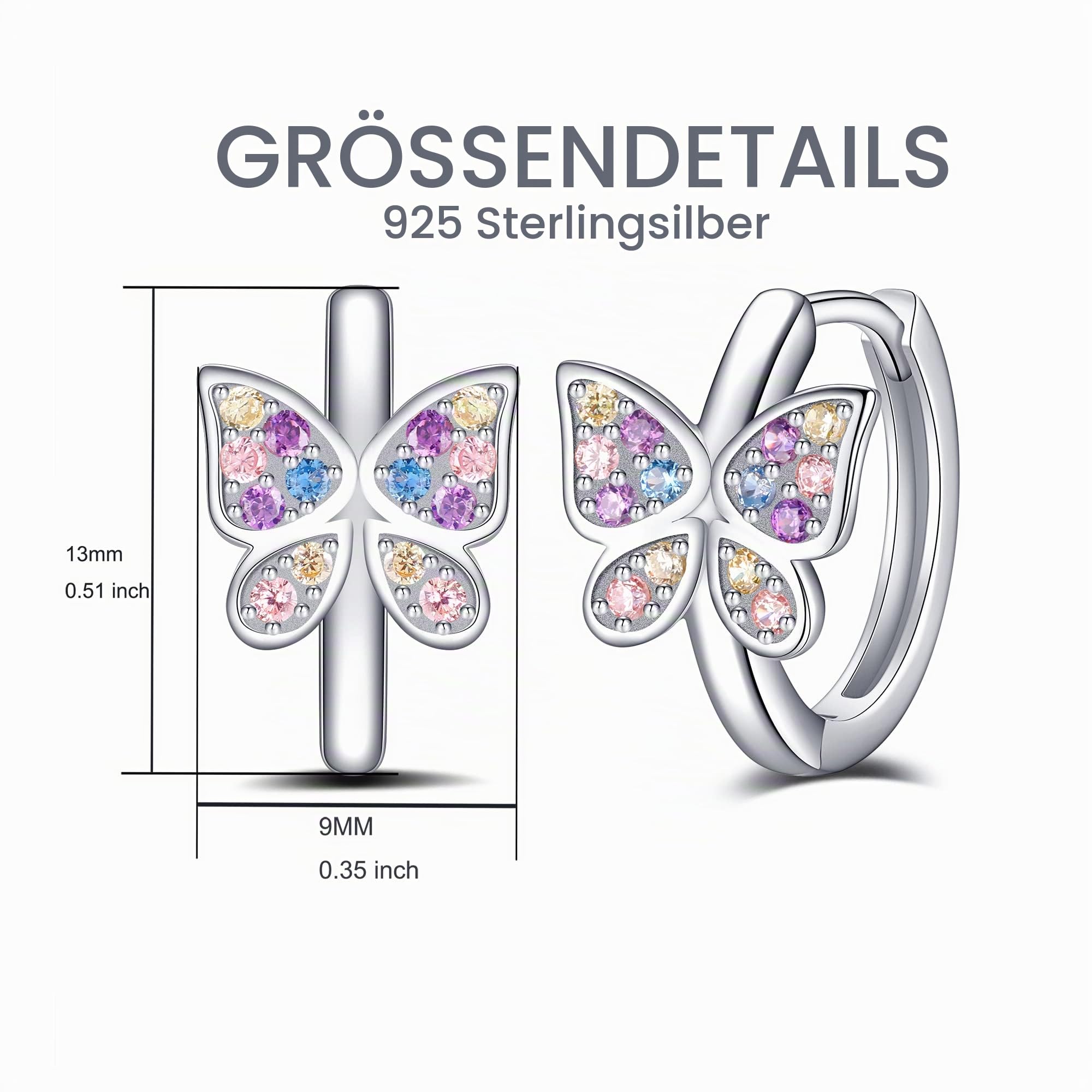 Jrêveinfini Schmetterling Ohrringe Damen Mädchen Kinder Silber 925, Schmetterling Creolen Ohrringe Geschenk für Mädchen Frauen, Geschenk für Sie Frau Freundin Mama Valentinstag