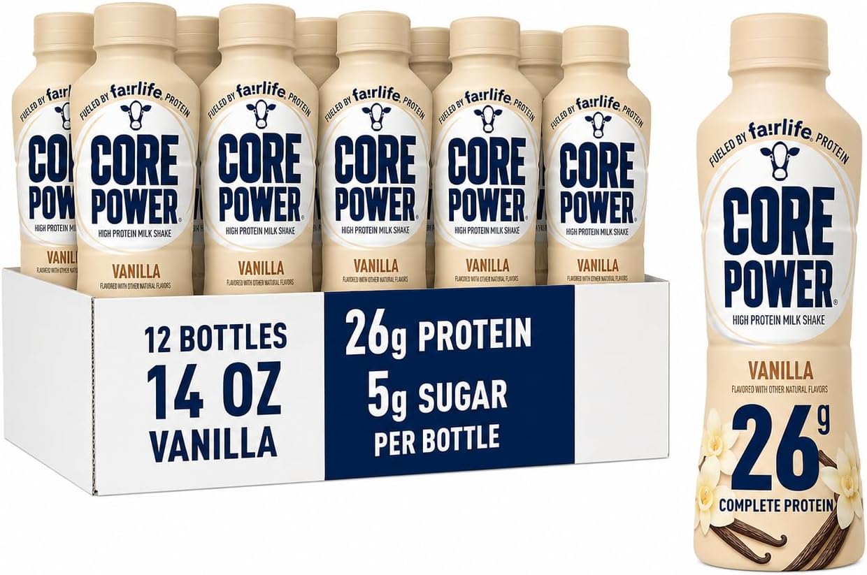 Core Power Fairlife 26g Protein Milk Shakes, Ready To Drink for Workout Recovery, No Artificial Sweeteners, Vanilla, 11.5 Fl Oz (Pack of 12)