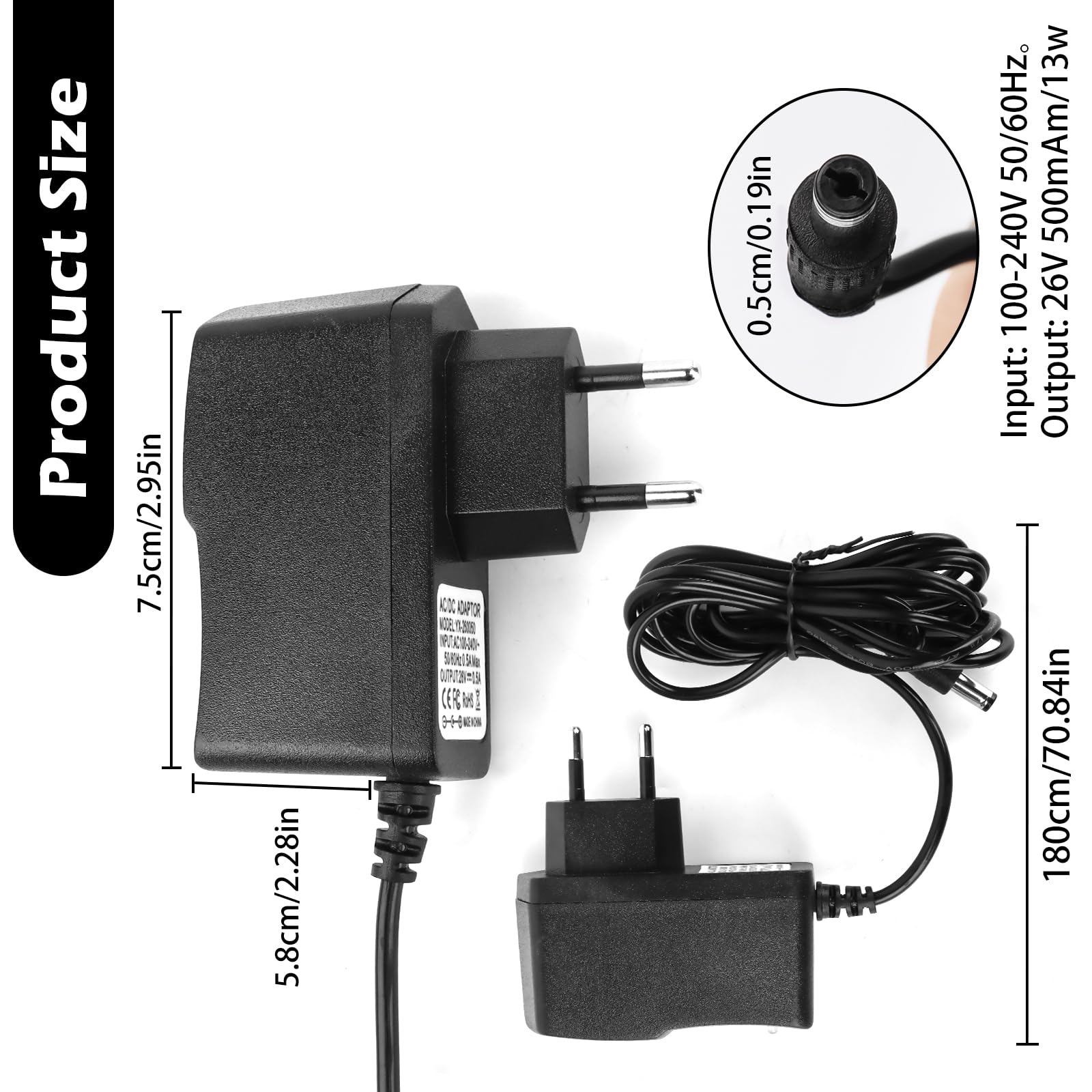 Caricatore 26V 500mA Per Aspirapolvere Hoover H-Free - Cavo 2M Con LED E Protezioni