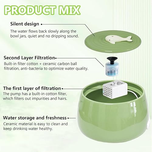 Miniatura 6 de Fuente de agua de cerámica para gatos, dispensador de agua de porcelana para gatos de 45 onzas1.3 L, fuente de agua automática para mascotas con