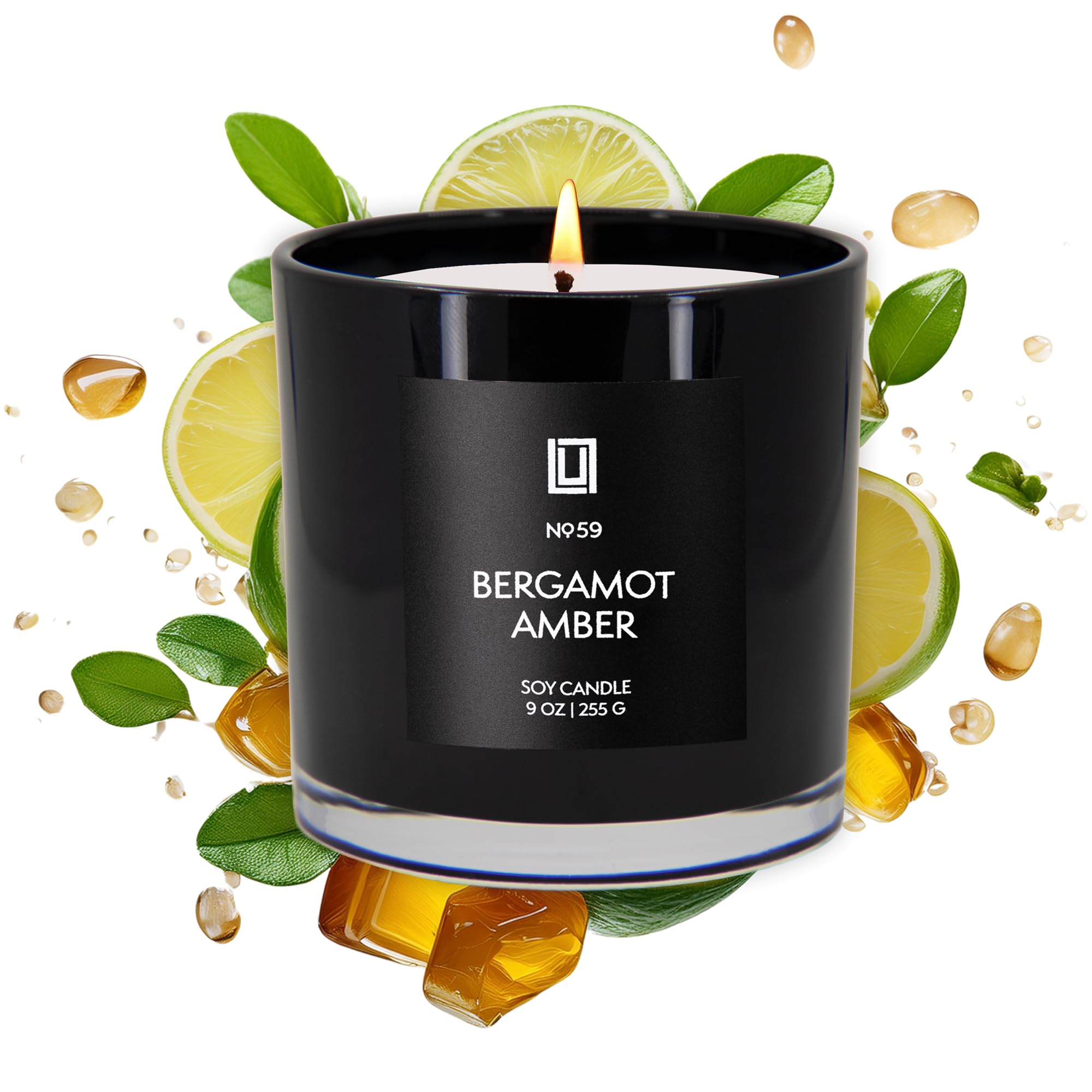 Lulu Candles | Bergamotka i bursztyn | Pachnie cytrusami i piżmem | Luksusowa świeca zapachowa w słoiku sojowym | ręcznie nalewana w USA | wysoce pachnąca długotrwała (255 g)