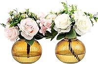 Vista 39 de Jarrones de vidrio acanalado, juego de 2 jarrones estriados para flores, florero de vidrio ámbar para tulipanes, jarrón moderno para sala de estar
