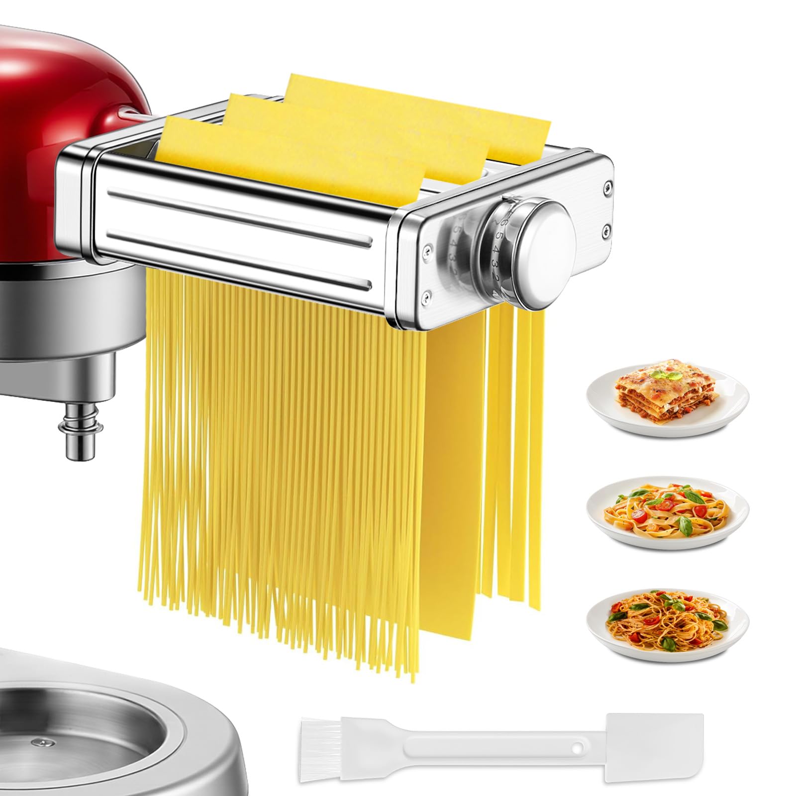 FOHERE 3 in 1 Pasta Zubehör für KitchenAid Standmixer, Edelstahl Nudelaufsatz Set für KitchenAid Nudelvorsatz, Inkl FettuccineSchneider, SpaghettiSchneider & Nudelwalze