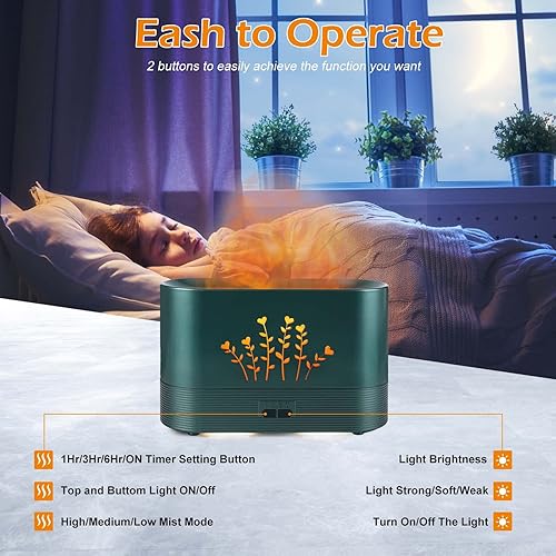 Miniatura 5 de PLUWEL Humidificador difusor de aroma de llama, apagado automático de 10.1 fl oz, difusor de aceite esencial para habitación grande, humidificador