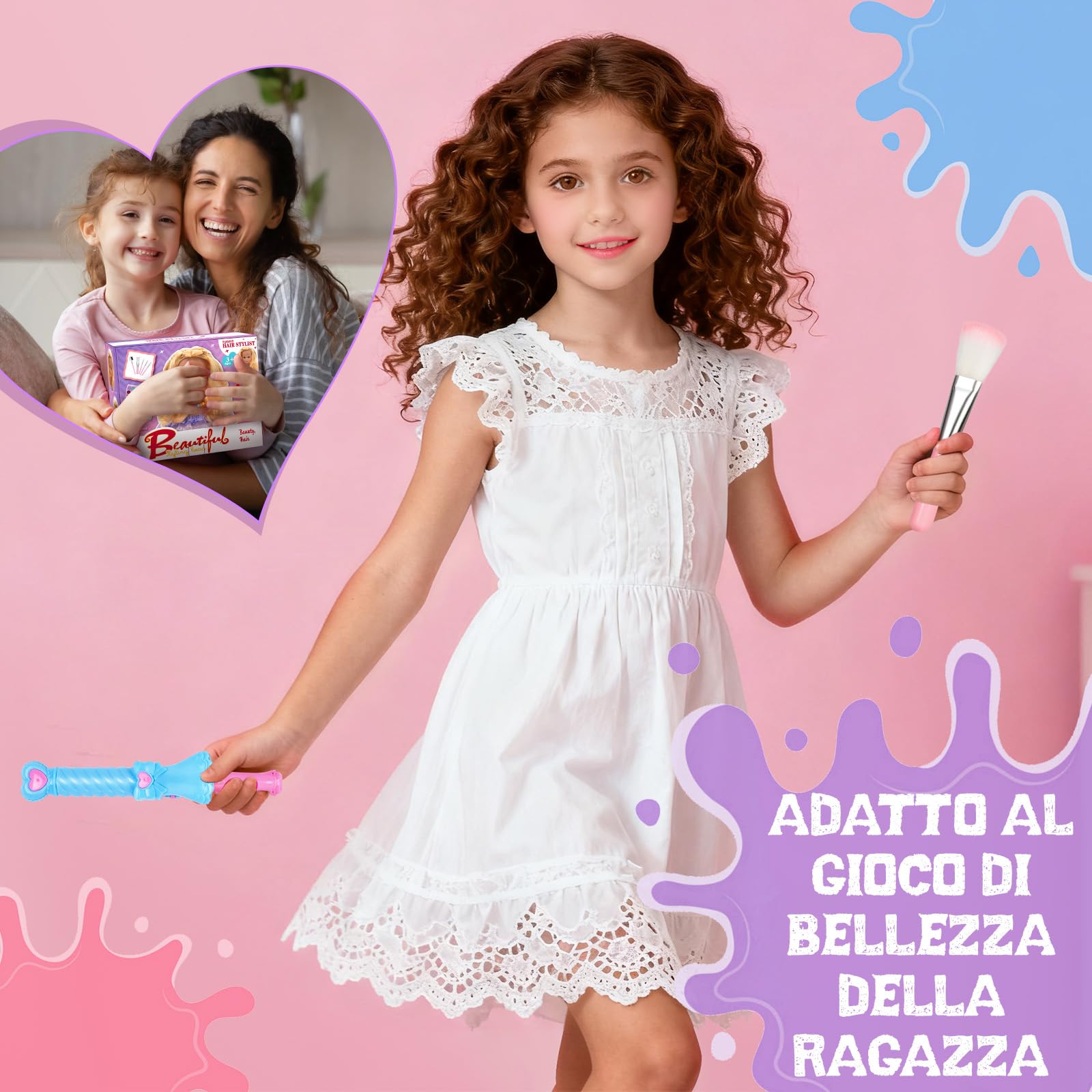 Testa Bambola da Truccare e Pettinare, 66 Pezzi Testa da Pettinare Bambina, Bambola da Truccare Regalo di Compleanno, Natale per Bambini a Partire Dai 3 Anni (Viola)