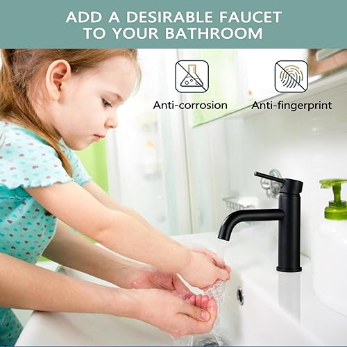 Miniatura 4 de SATICO Grifo de baño negro mate F40119MB para montaje en cubierta de un solo mango grifo de baño de 1 agujero grifo de tocador para lavabo