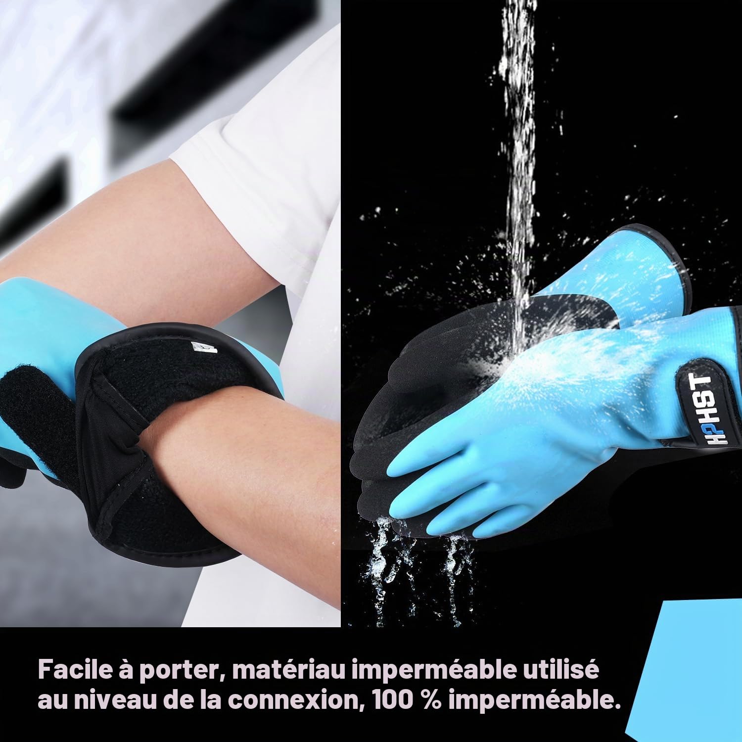 Lot de 3 paires de gants de travail, thermiques et chauds, imperméables et antidérapants, isolés avec double couche de nylon, pour l'hiver, (bleu, taille XL)