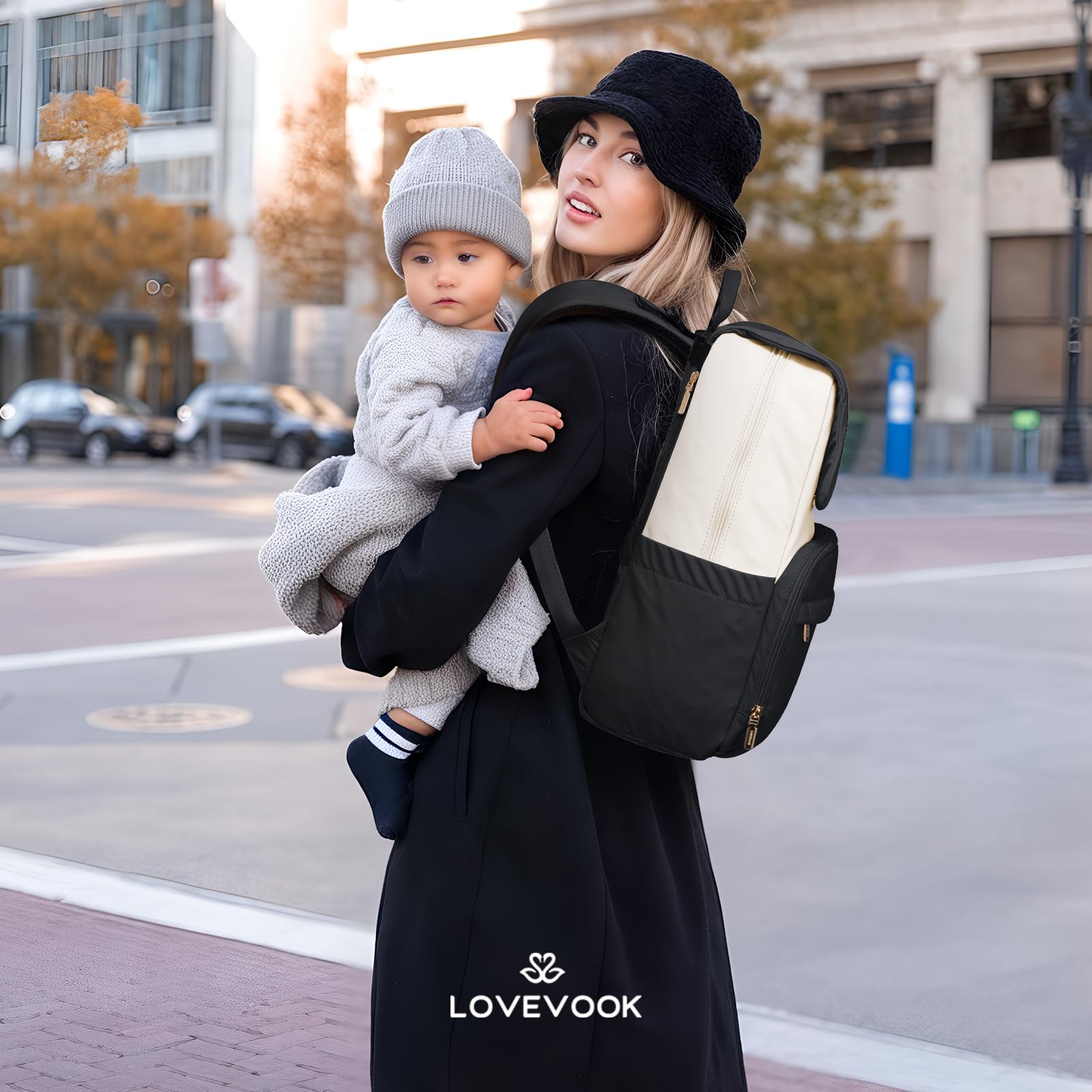 LOVEVOOK Wickelrucksack Groß Wickeltasche Rucksack Diaper Bag für Mama Papa | Lässig Babytasche mit Wickelauflage, Schnullerhalter & Kinderwagengurte, Multifunktional Windeltasche Kliniktasche Geburt, L