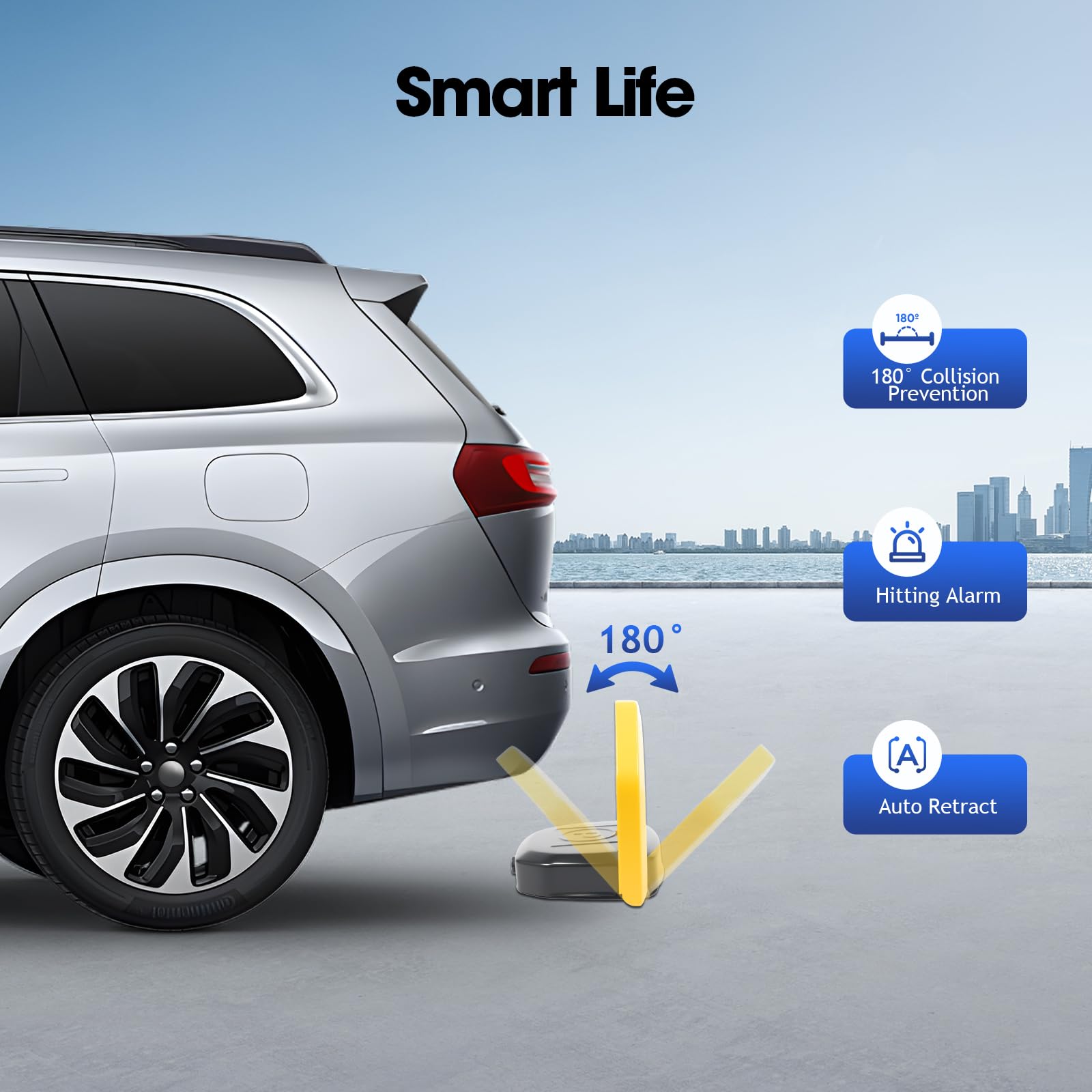 Parkplatzsperre mit Fernbedienung, Parksperre Klappbar Antikollision 180° Schutzart IP67 Intelligente Auto-Parksperre Alarmfunktionen Automatische Parkplatzsperre