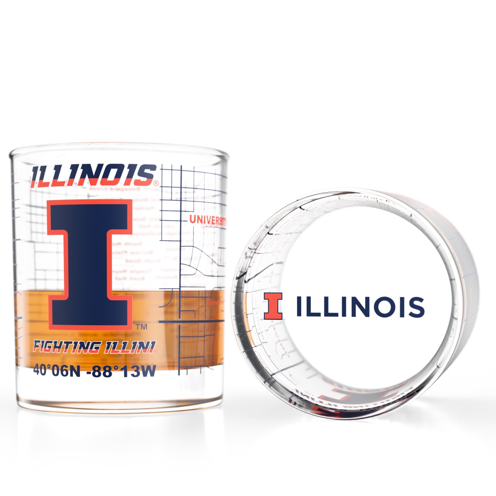 Sponsored Ad - Greenline Goods – University of Illinois Fighting Illini College Whiskey Glasses (Set of 2), 10 oz – Full-Color Logo + Campus Map