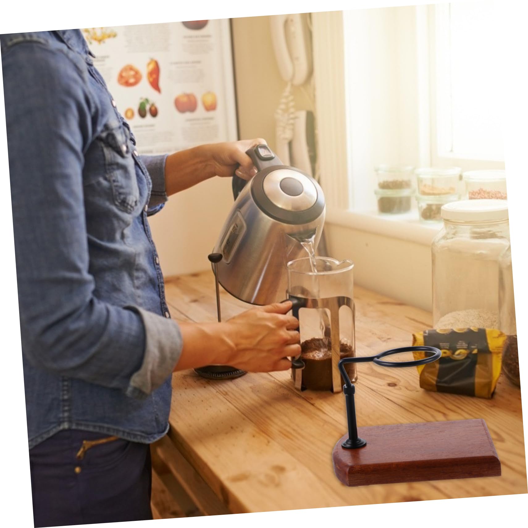 Veemoon Soporte Ajustable sin Electricidad, Fácil de Limpiar de Madera y Aluminio para Filtro de Café Manual Adecuado para Preparar Café Suave en Casa
