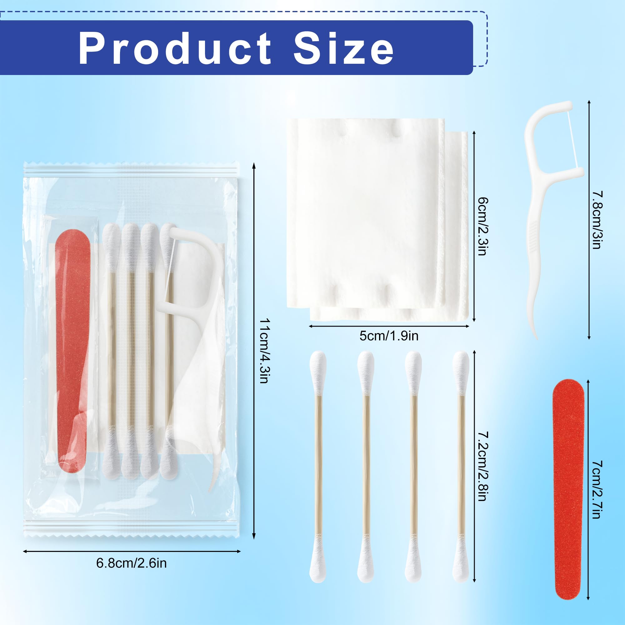 Hotel-Kosmetikset, Kosmetiksets in Großpackung, individuelles Kosmetikset mit Wattepads, Wattestäbchen, Zahnseide und Nagelfeilen, geeignet für Reisen, Hotels und den Gebrauch zu Hause (200 PACK)