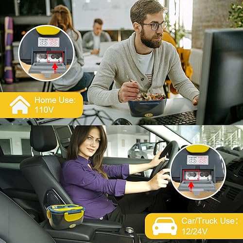 Miniatura 8 de FVW Fiambrera eléctrica 2 en 1, calentador de alimentos portátil para automóvil y hogar, a prueba de fugas, calefacción para almuerzo, microondas