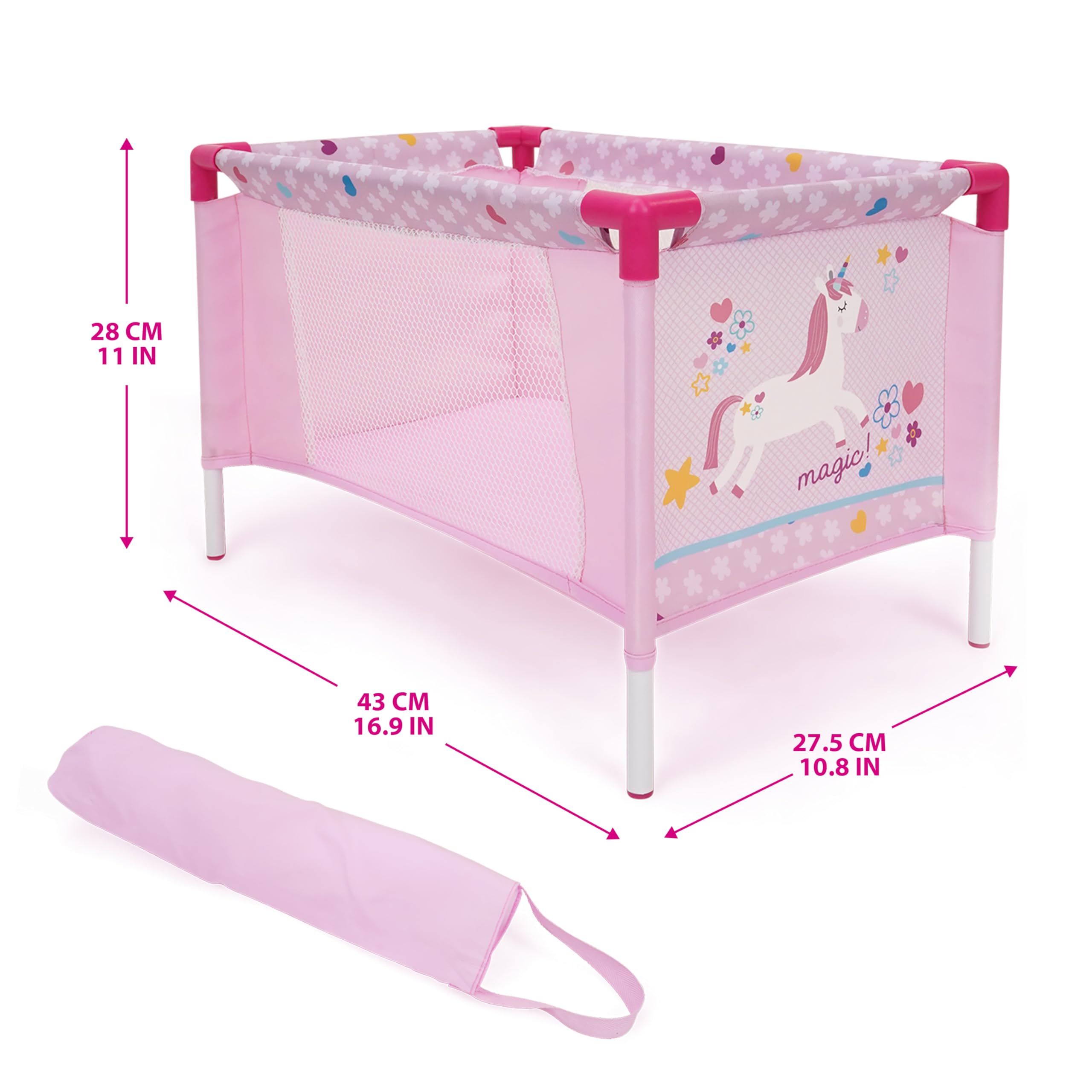 509 Crew Unicorn Pink 21-częściowy zestaw do zabawy i opieki, lalka, lalka, zestaw krzesełek, bouncer, diaper bag, akcesoria do karmienia i pielęgnacji, wiek 3+